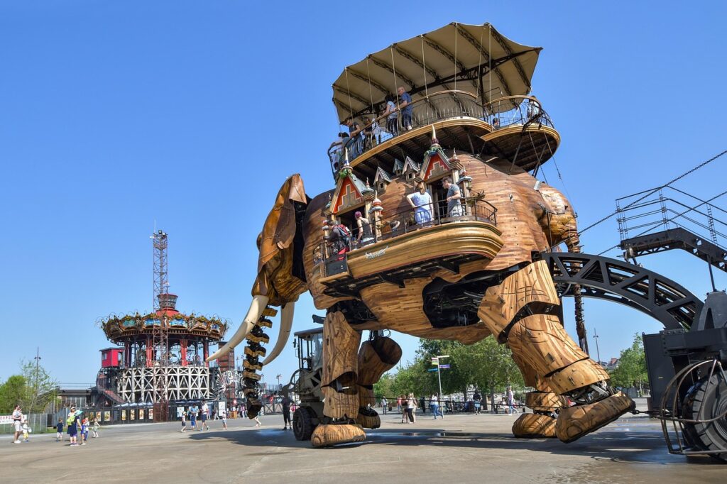 elephant, giant, mechanics, drink, steel, attraction, carousel, merry-go-round, the machines, nantes, nantes, nantes, nantes, nantes, nantes